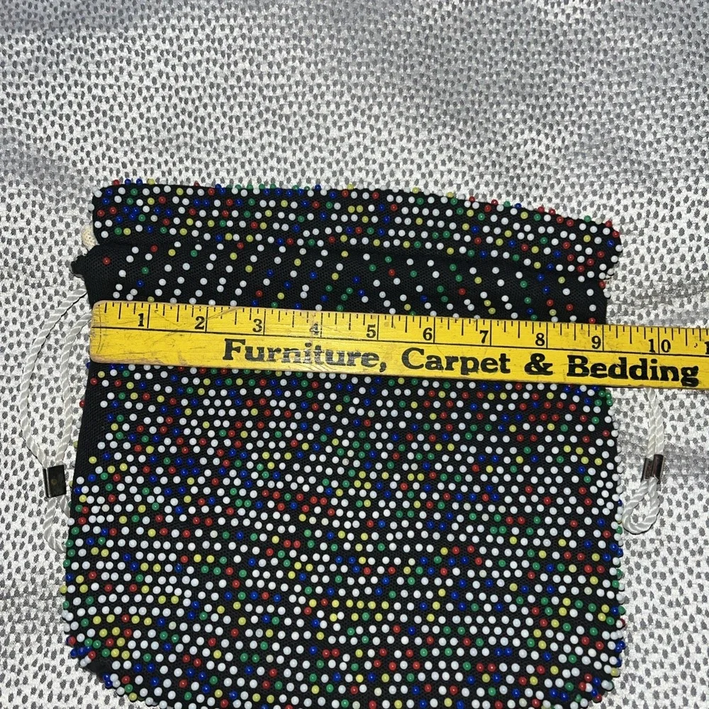 1960's Purse‎ candy dot Vtg reversible Colored beaded white Drawstring eclectic